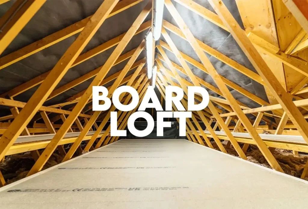 Cleanly boarded loft with raised loft legs, ladder and LED lighting
